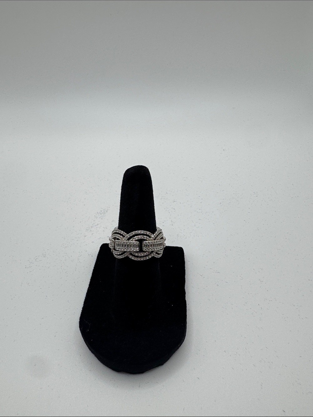 QVC Silver-Tone Pave Link Ring with Crystal Accents
